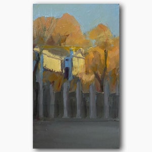 Autumn Landscape Vintage Original Oil Painting City Cityscape Wall Art Architecture Room Decor Scenery One of a Kind