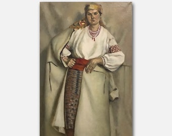 Vintage Large Original Oil Painting Female Portrait Wall Art Beautiful Girl Realism Collection Room Decor Ukrainian Artist