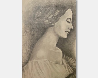 Female Portrait Antique Woman Profile Drawing Lady Wall Art Girl Vintage Room Decor Graphic One of a Kind