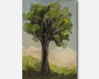 Vintage Original Oil Painting Tree Wall Art Landscape Summer Nature Oak Collectible Room Decor Ukrainian Artist Gift For Her
