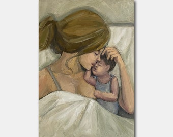 Mother and Child Original Oil Painting; Mom with Baby Art
