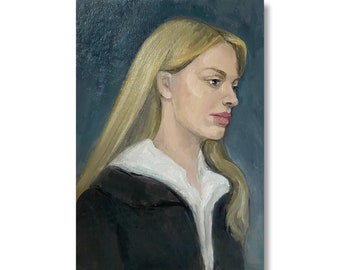 Female Portrait Vintage Original Oil Painting Beautiful Girl Wall Art ...