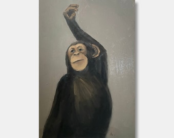 Monkey Original Oil Painting; Portrait Animal Art (12.6x9 in)