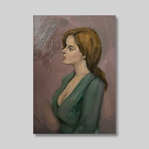 Weibliches Porträt Vintage Original Ölgemälde Rothaarige Mädchen Wandkunst Schönes Profil Frau Zimmer Dekor Ukrainische Künstlerin