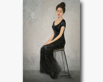 Female Portrait Vintage Original Oil Painting Beautiful Girl Wall Art ...