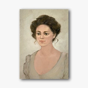 Retrato Feminino Vintage Original Pintura a Óleo Mulher Retro