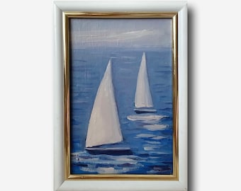 Sailboats Original Oil Painting: Seascape Ocean Art