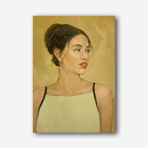 Retrato feminino vintage original pintura a óleo bela menina arte da parede retro mulher decoração do quarto senhora presente original um de um tipo