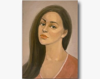 Vintage Female Portrait Original Oil Painting Beautiful Girl Wall Art ...