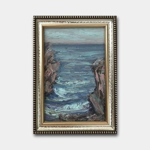 Ocean Original Oil Painting Framed Seascape Wall Art Mini Marina Rocks Coast Surf Sea Room Decor Memorable Gift For Him