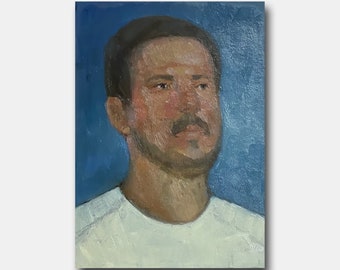 Male Portrait Vintage Original Oil Painting Man Wall Art Guy Room Decor Ukrainian Artist