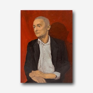 Retrato masculino Vintage original pintura al óleo hombre en traje pared arte rojo habitación decoración único regalo único