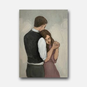 Retrato pareja amorosa pintura al óleo original amantes arte de la pared decoración de la habitación del niño y la niña él y ella aman a la familia dos