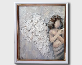 Abstract Angel Original Framed Oil Painting Celestial Wall Art Spiritual Mini Room Decor Gift For Her