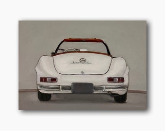 Mercedes-Kunst, weißes Auto-Portrait, Original-Ölgemälde, Cabrio-Raumdekoration, unvergessliches Geschenk für ihn