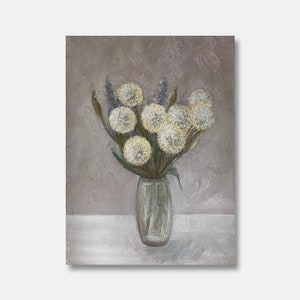 Flores vintage original pintura a óleo dentes de leão buquê de arte de parede em vaso floral natureza morta decoração de quarto artista ucraniano