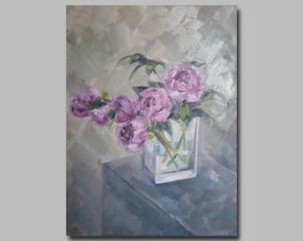 Pink Peonies Original Oil Painting: Floral Still Life Wall Art