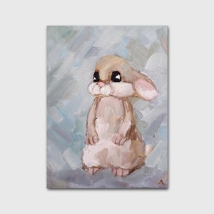 Rabbit Original Oil Painting Hare Wall Art Baby Pet Portrait Nursery Decor Baby Gift