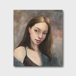 Vintage Female Portrait Original Painting Beautiful Girl Wall Art Brunette Woman Room Decor Ukrainian Artist