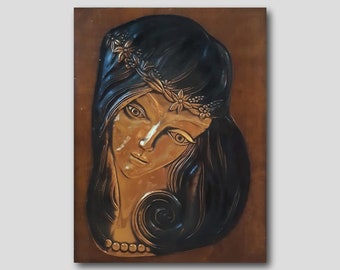 Vintage 1960s Metal Girl Portrait Wall Art: Unique Abstraction