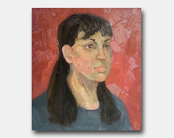 女性の肖像画 ヴィンテージ オリジナル油絵 美しい少女 壁アート 女性 ブルネット アンティーク 部屋の装飾 ウクライナ人アーティスト