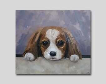 Cavalier King Charles Spaniel Original Oil Painting: Original Dog Portrait Art (7.1x8.3)