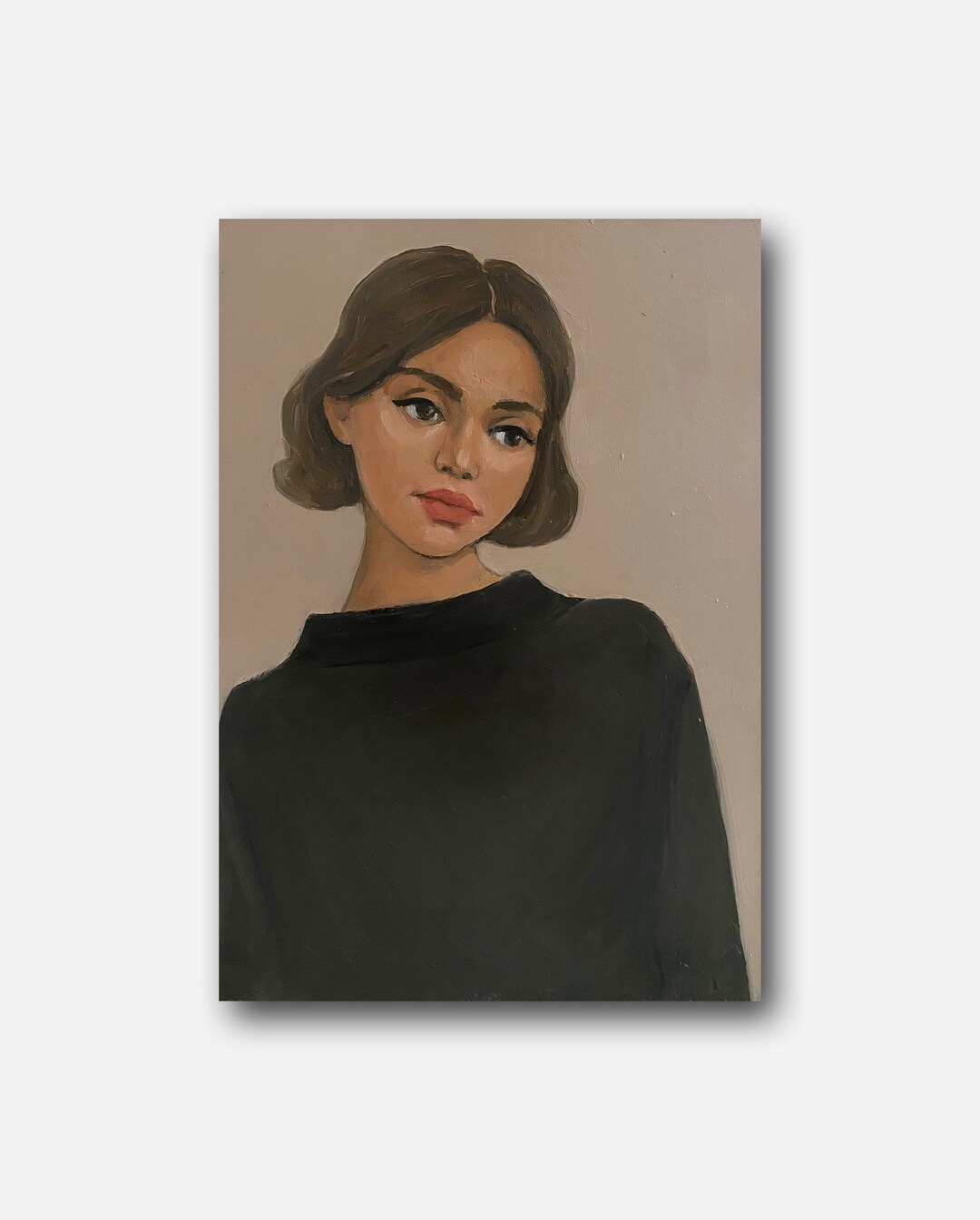 Female Portrait Vintage Original Oil Painting Beautiful Girl Wall Art ...