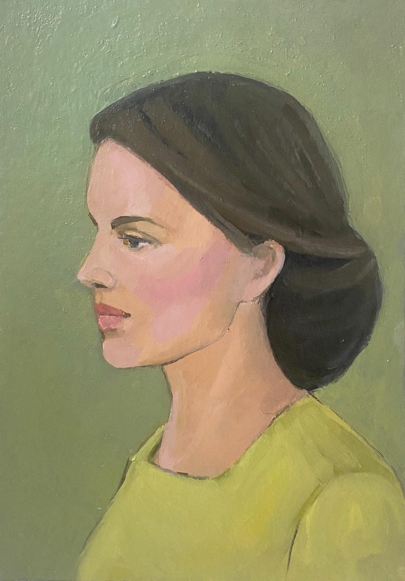 Female Portrait Vintage Original Oil Painting Beautiful Profile Wall ...