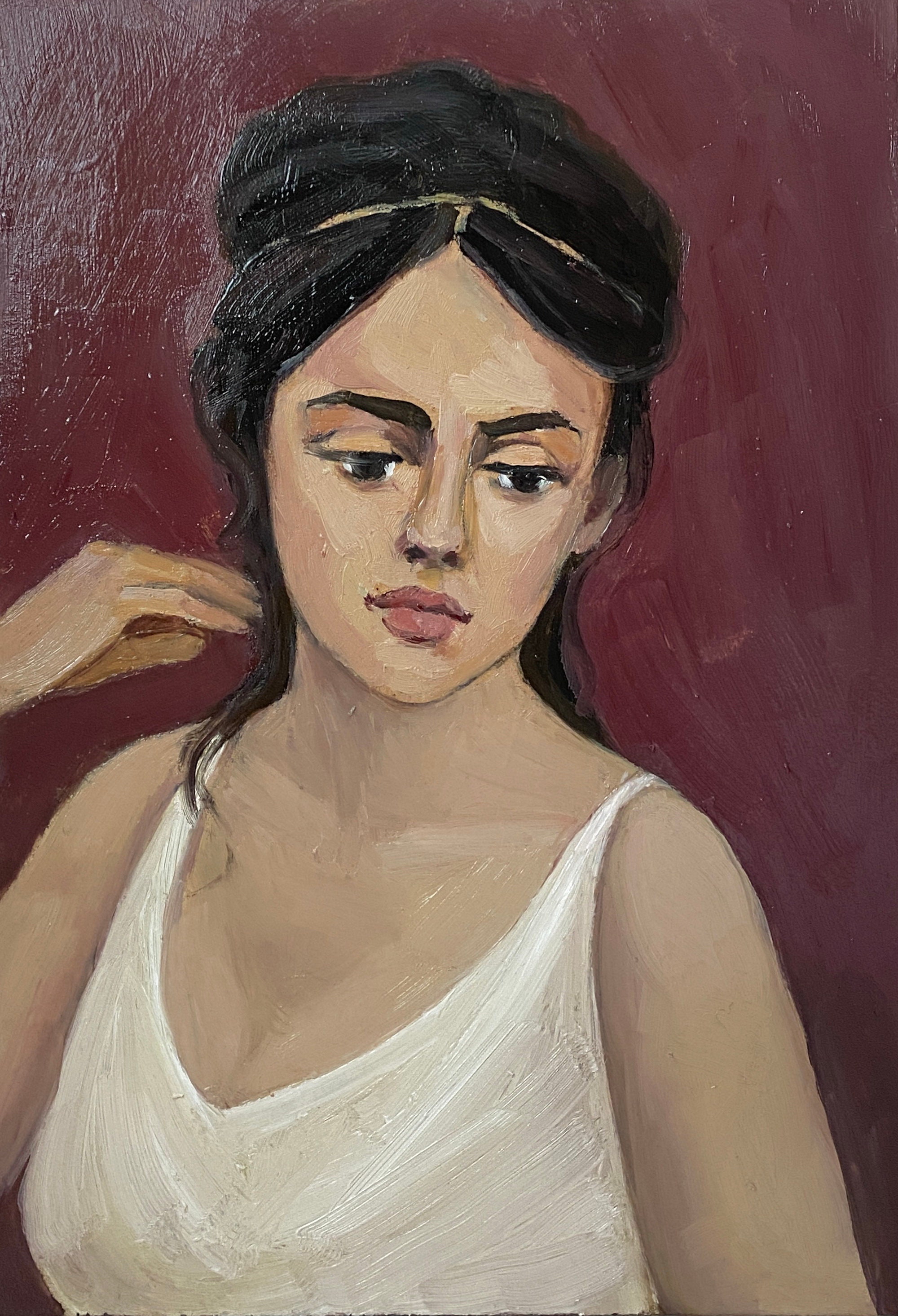Female Portrait Vintage Original Oil Painting Beautiful Girl Wall Art ...