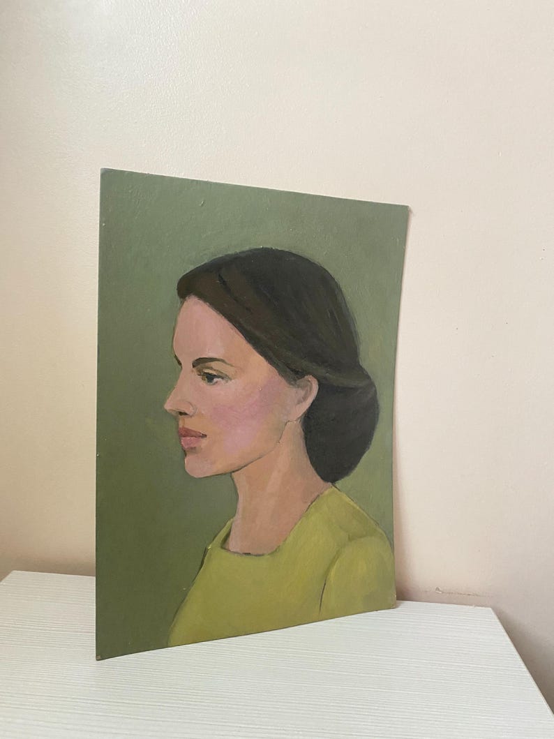 Female Portrait Vintage Original Oil Painting Beautiful Profile Wall ...