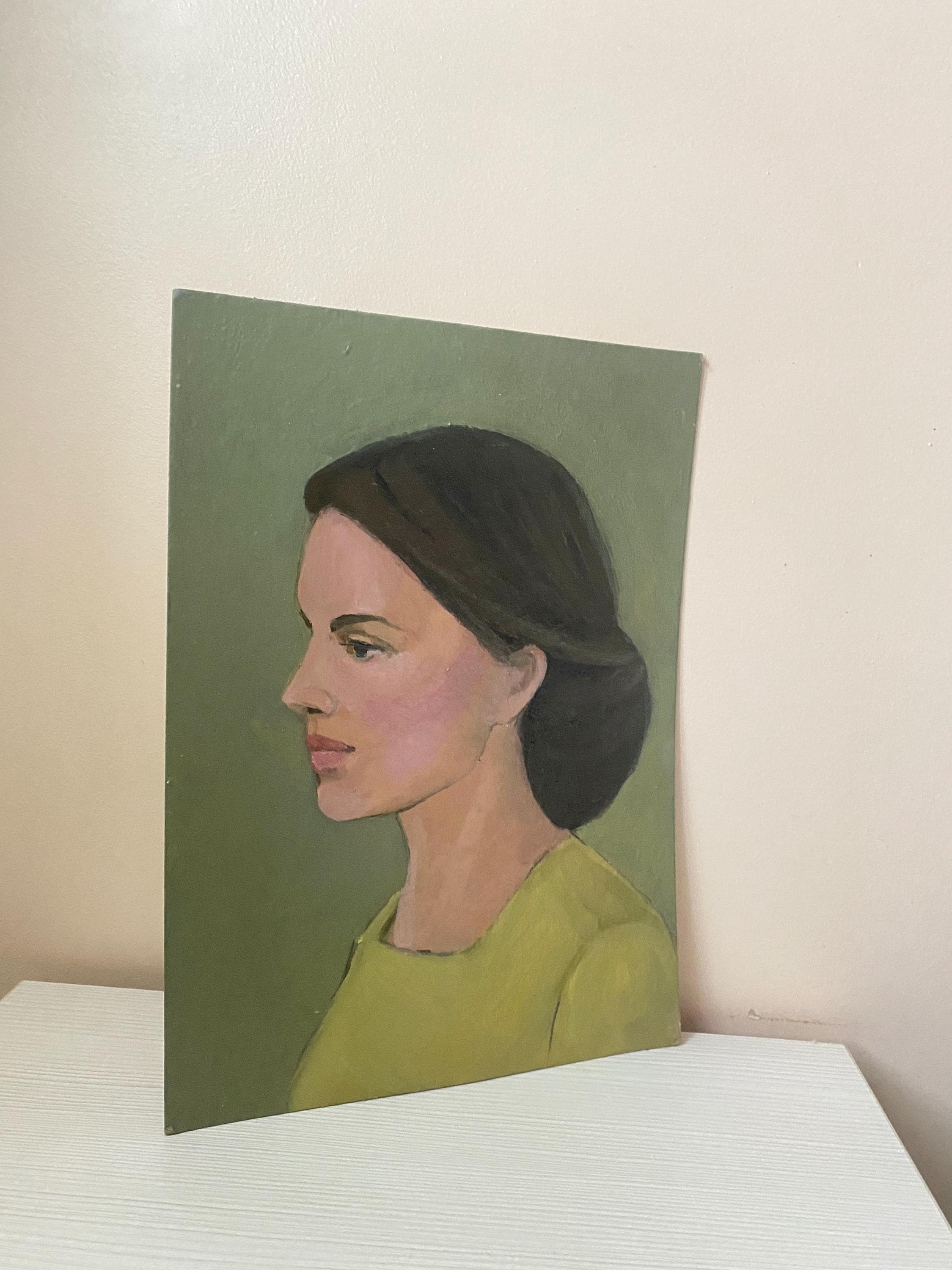 Female Portrait Vintage Original Oil Painting Beautiful Profile Wall ...