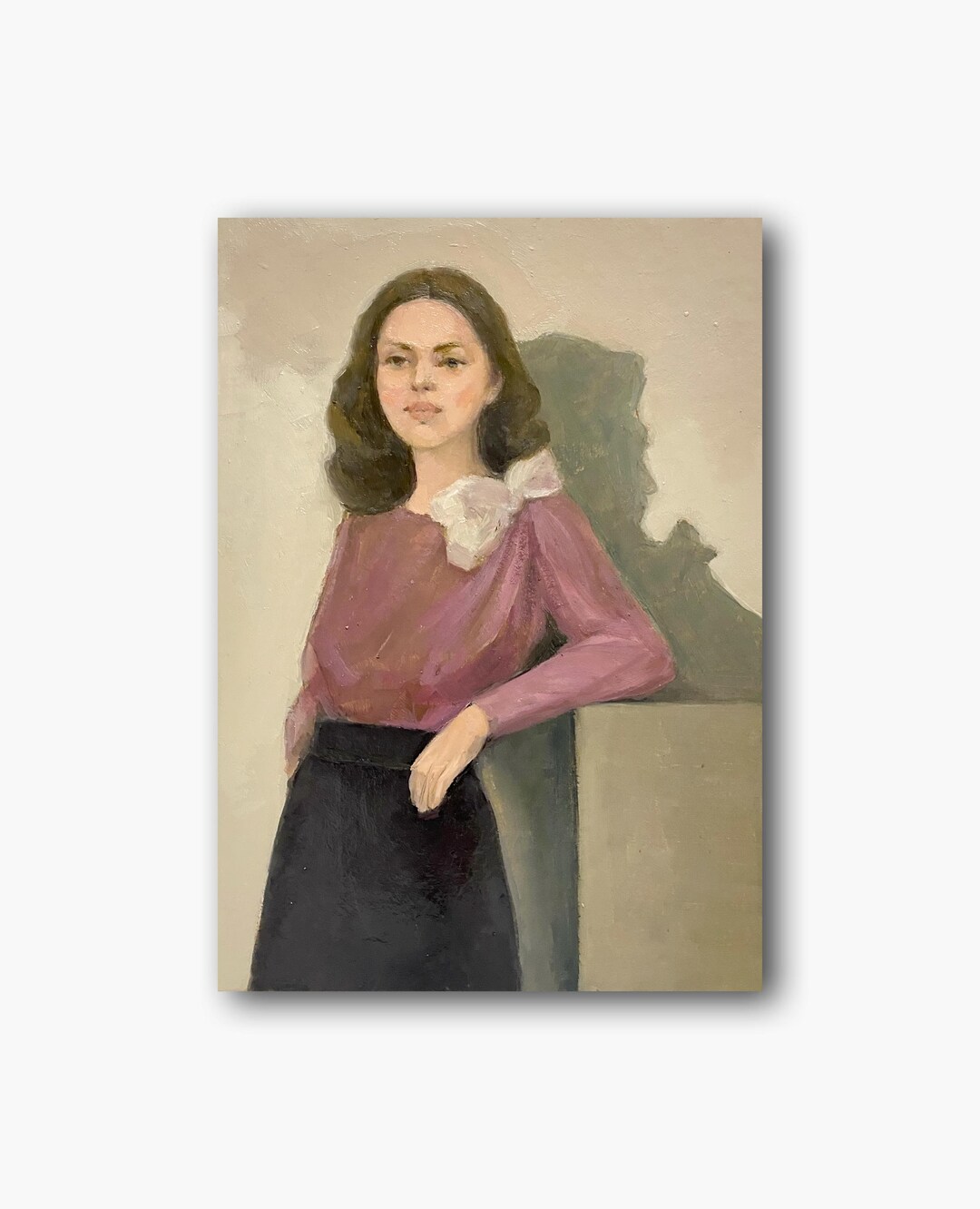 Vintage Female Portrait Original Oil Painting Beautiful Girl Wall Art ...