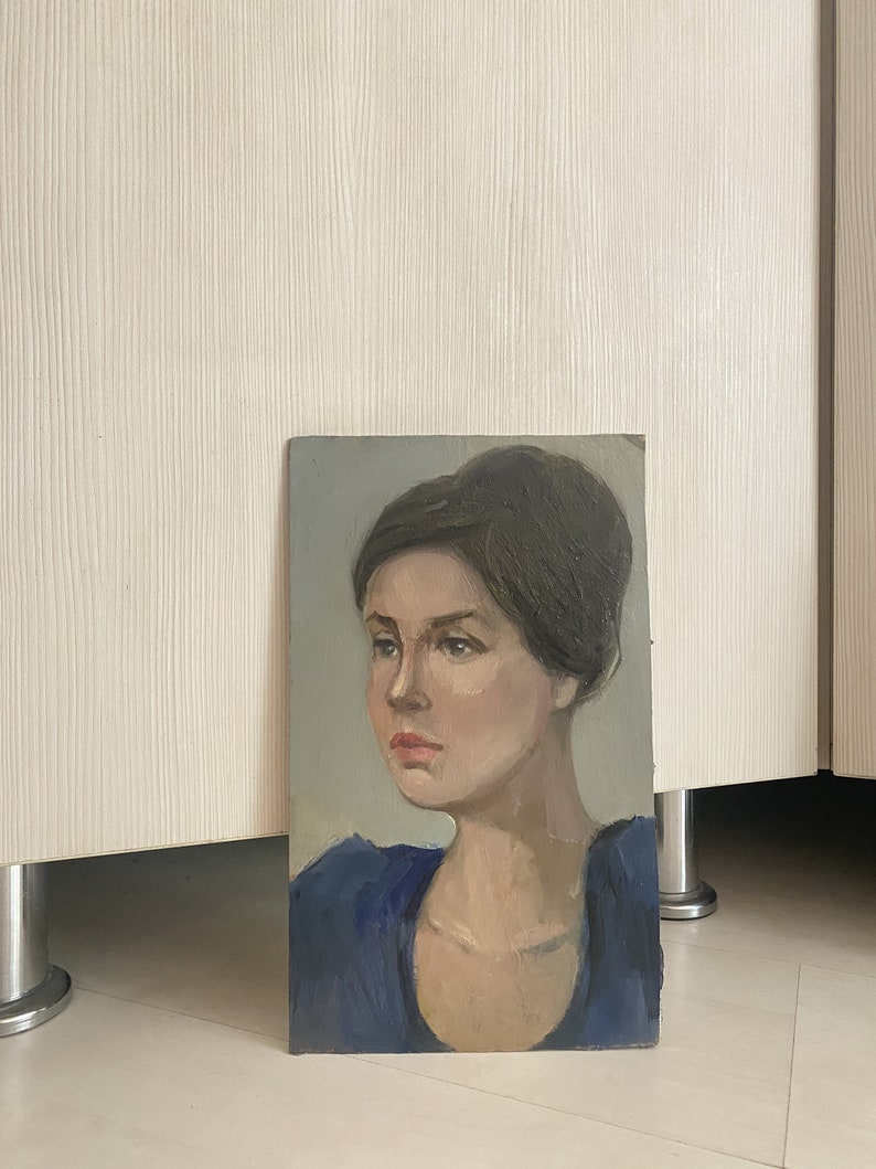 Female Portrait Vintage Original Oil Painting Beautiful Girl Wall Art ...