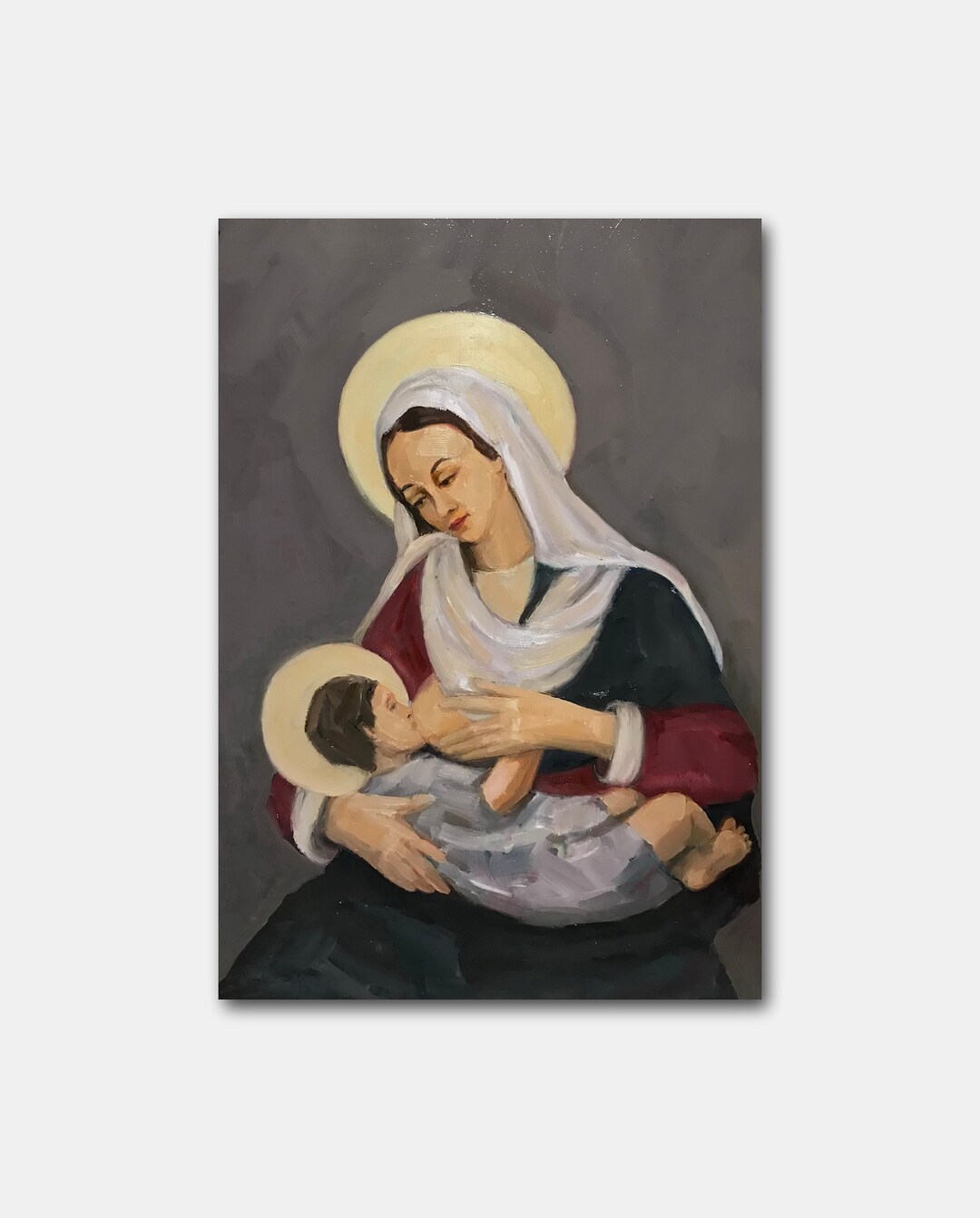 クリスマス ヴィンテージ 油絵 聖母マリア イエス 壁アート 宗教