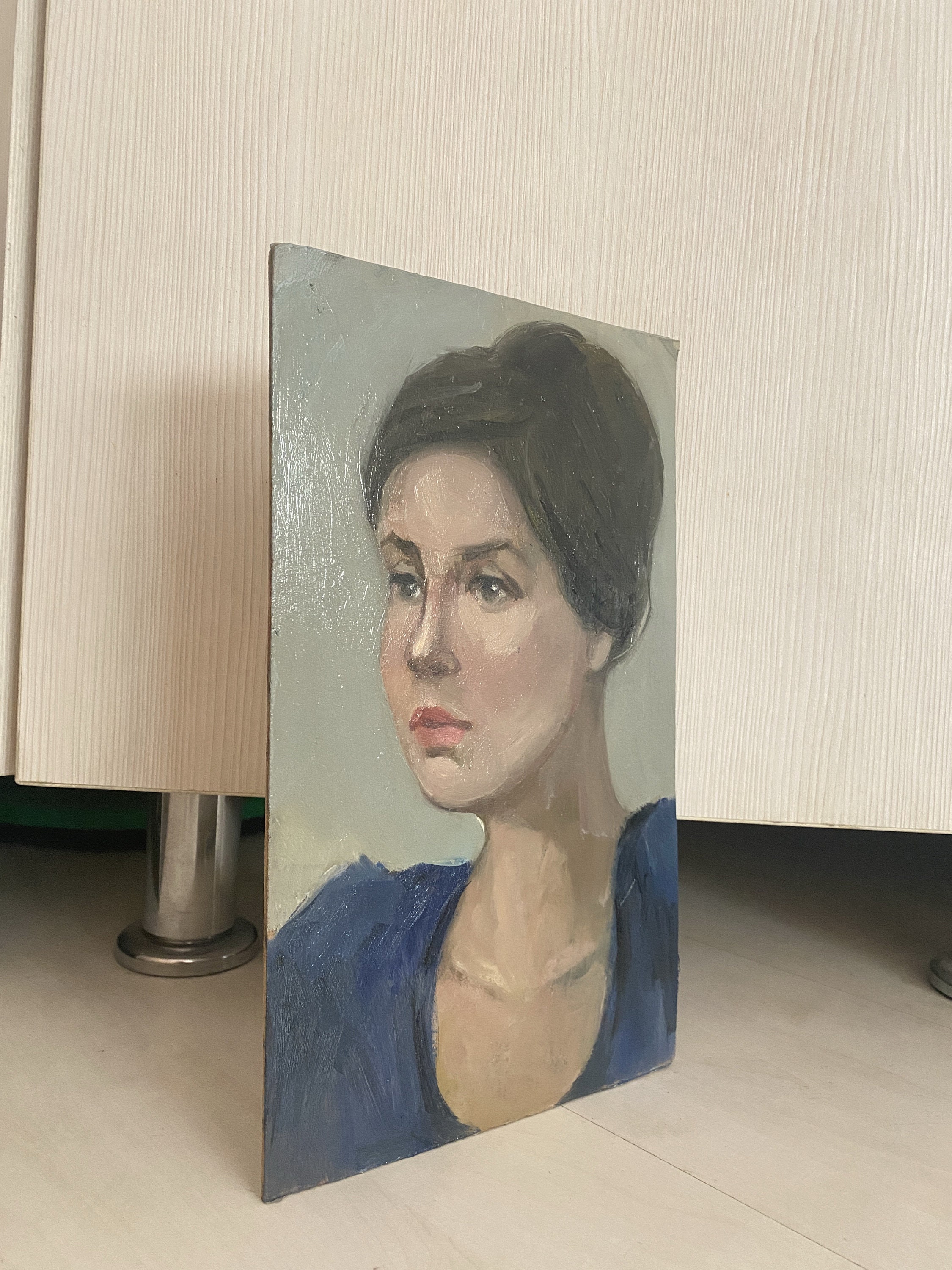 Female Portrait Vintage Original Oil Painting Beautiful Girl Wall Art ...