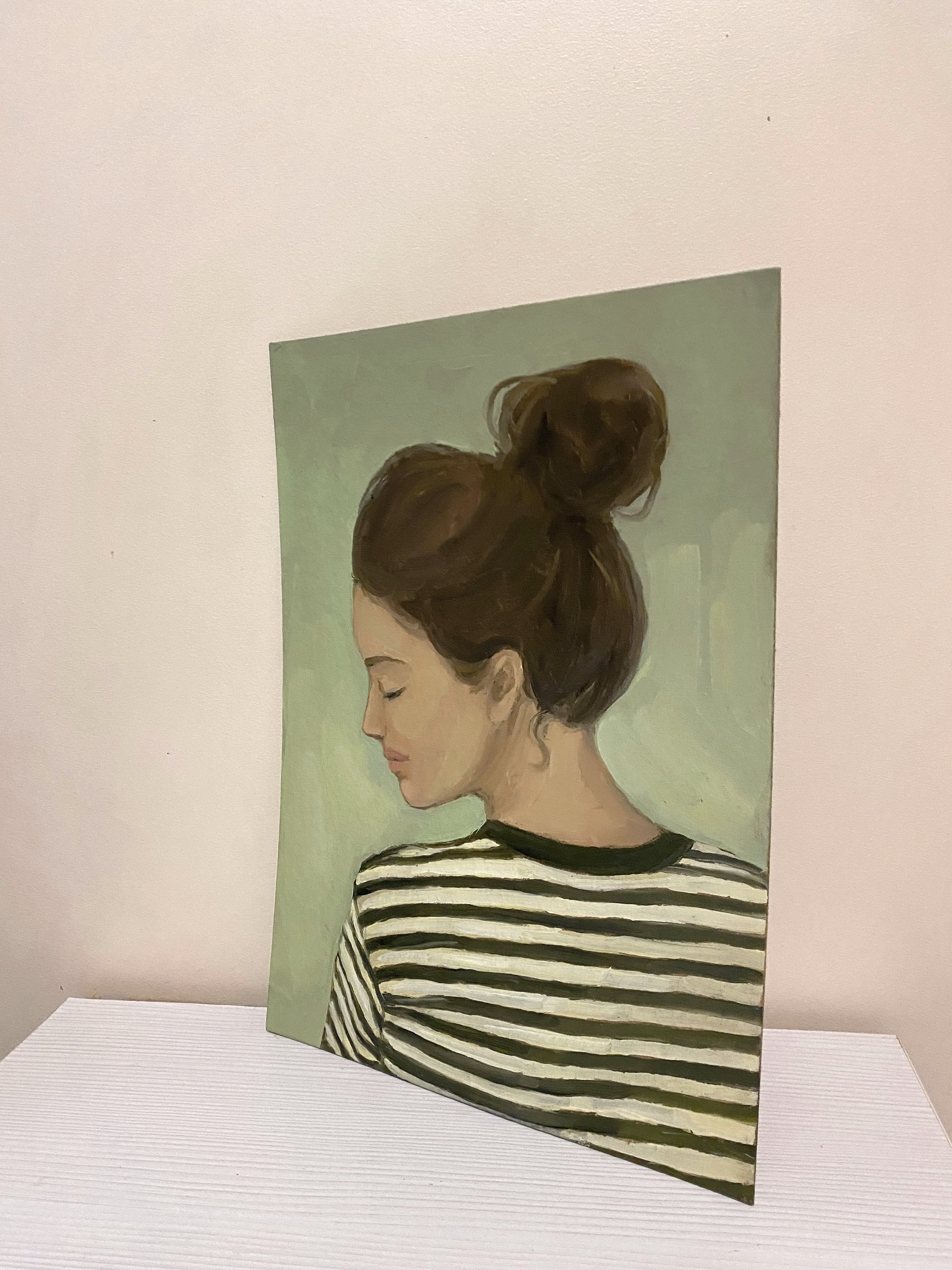 Female Profile Portrait Vintage Original Oil Painting - Etsy