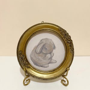 Rabbit Original Oil Painting: Miniature Vintage. Pet Portrait Art