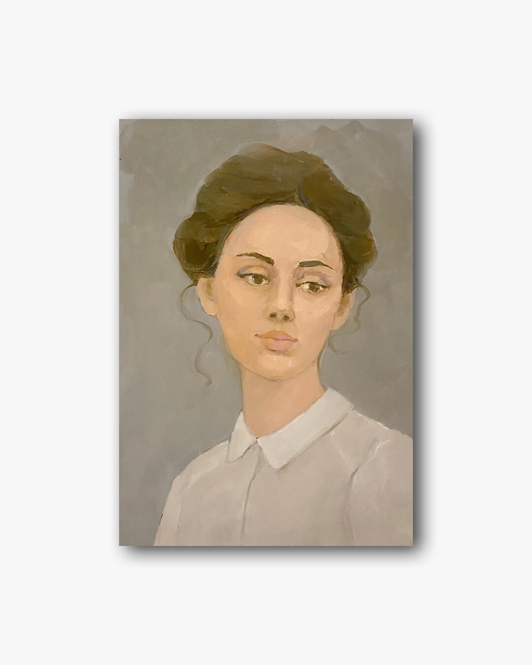 Beautiful Girl Vintage Original Oil Painting Female Portrait Retro Wall ...