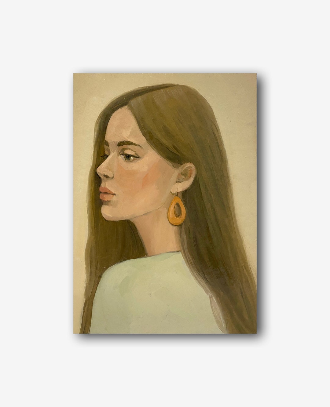 Female Portrait Vintage Original Oil Painting Beautiful Girl in Profile ...