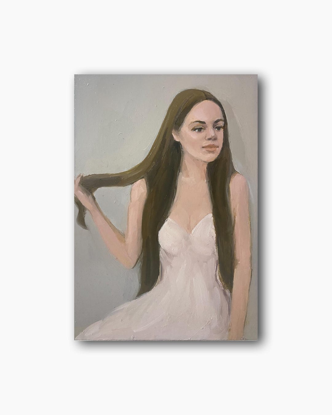 Female Portrait Vintage Original Oil Painting Beautiful Girl in Pink ...