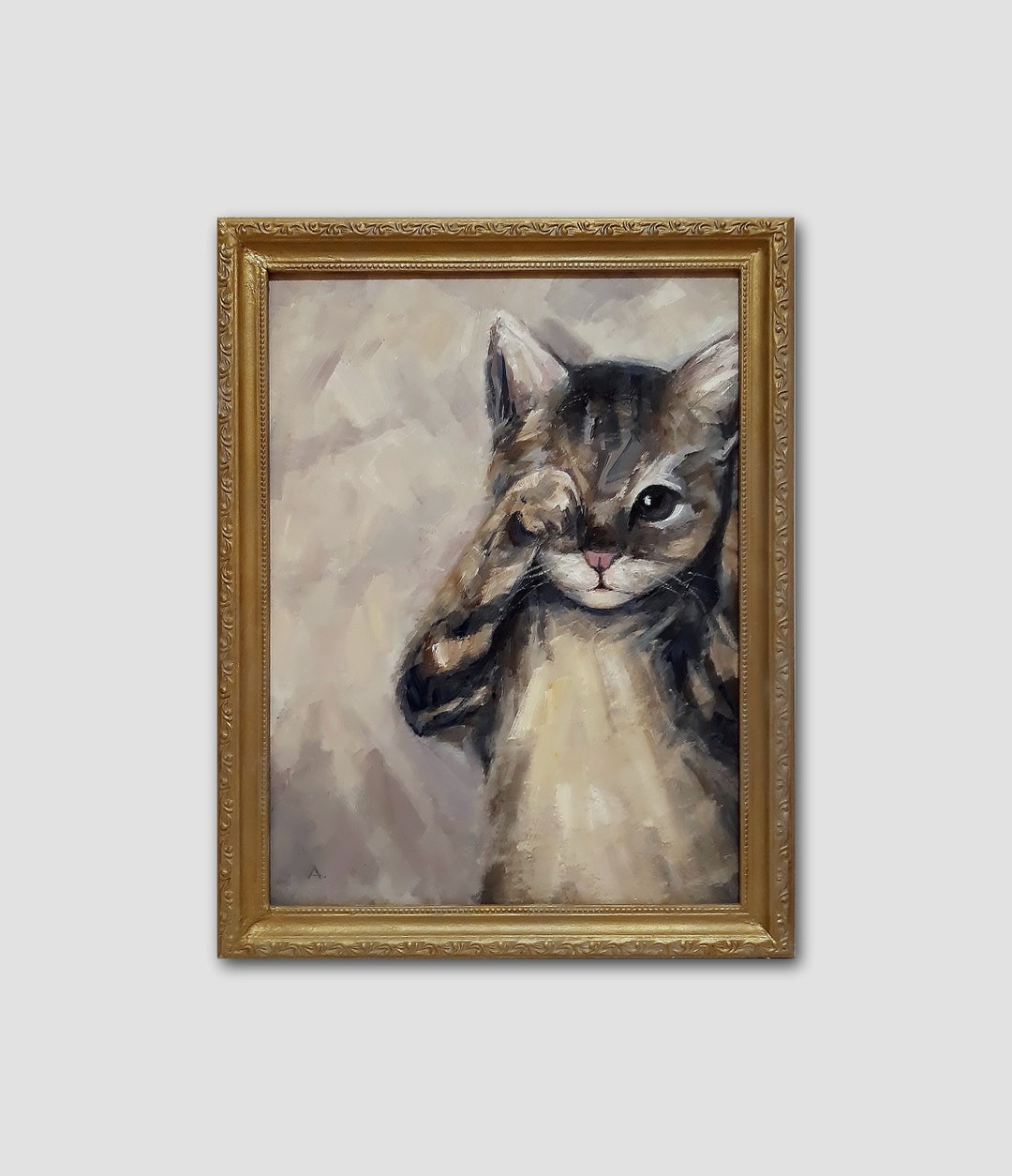 Tabby Cat Original Oil Painting: Portrait Kitten Wall Art - Etsy
