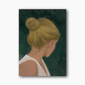 Retrato Feminino Vintage Original Pintura a Óleo Perfil de Mulher Arte de Parede Menina Loira Decoração de Quarto Retro Única