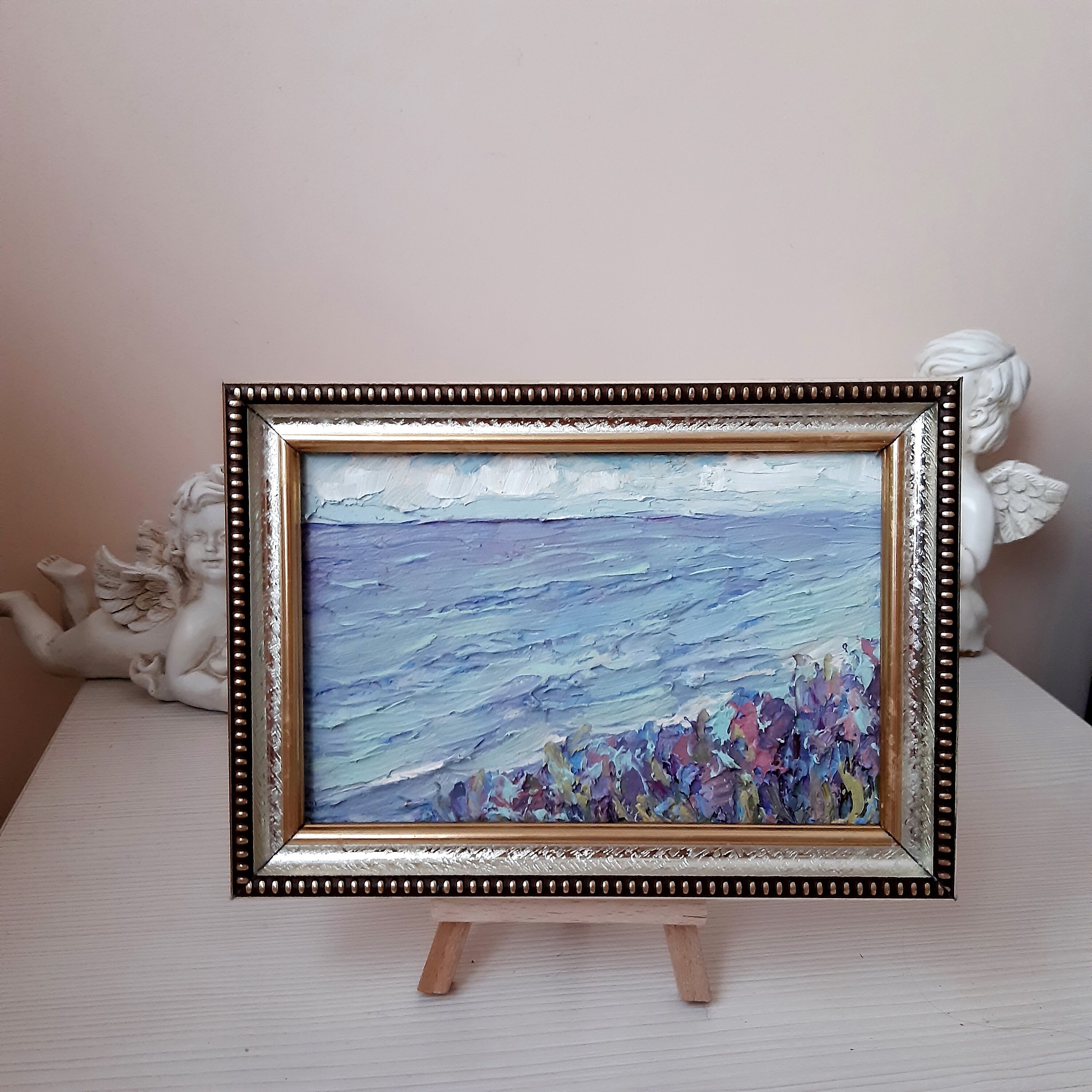 Coast Original Framed Painting Ocean Wall Art Seascape Mini Etsy