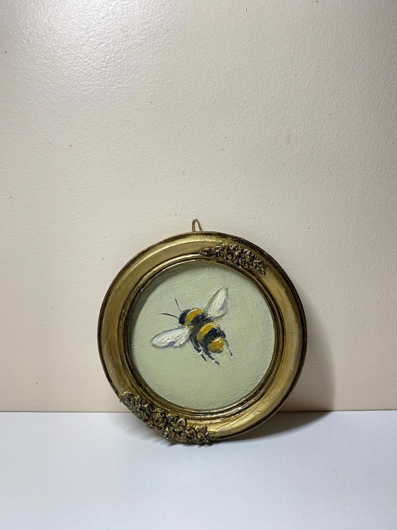 Bee Miniature Vintage Bumblebee Original Oil Painting Insect Art Small ...