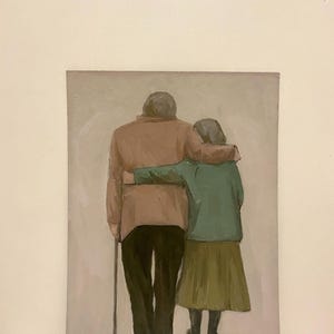 Elderly Couple Backwards Original Oil Painting: Love Art, Family Room Decor image 5