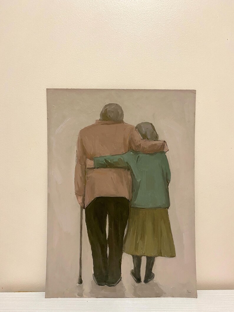 Elderly Couple Backwards Original Oil Painting: Love Art, Family Room Decor image 5