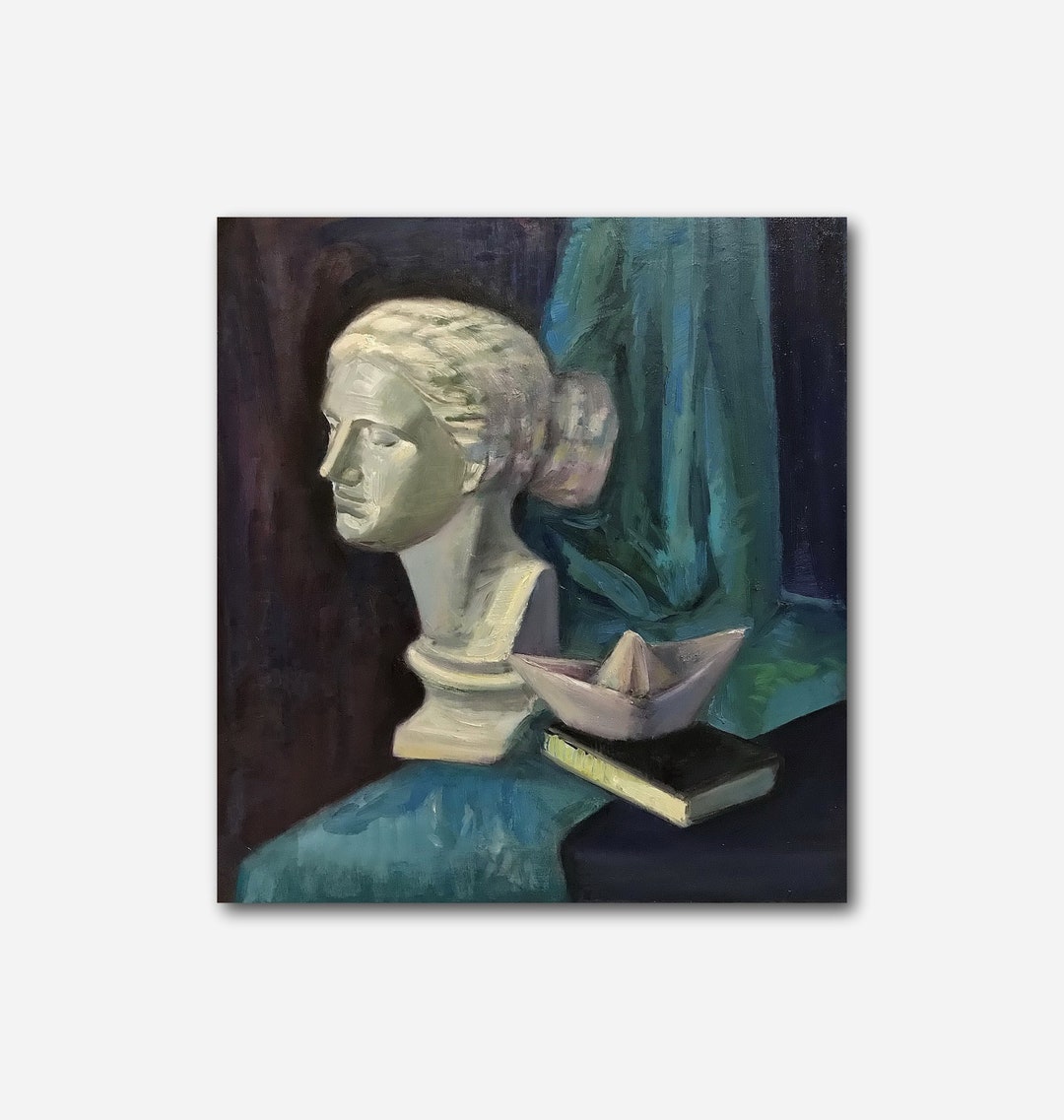 Vintage Large Oil Painting Canvas Bust of Venus Original Wall Art Still ...