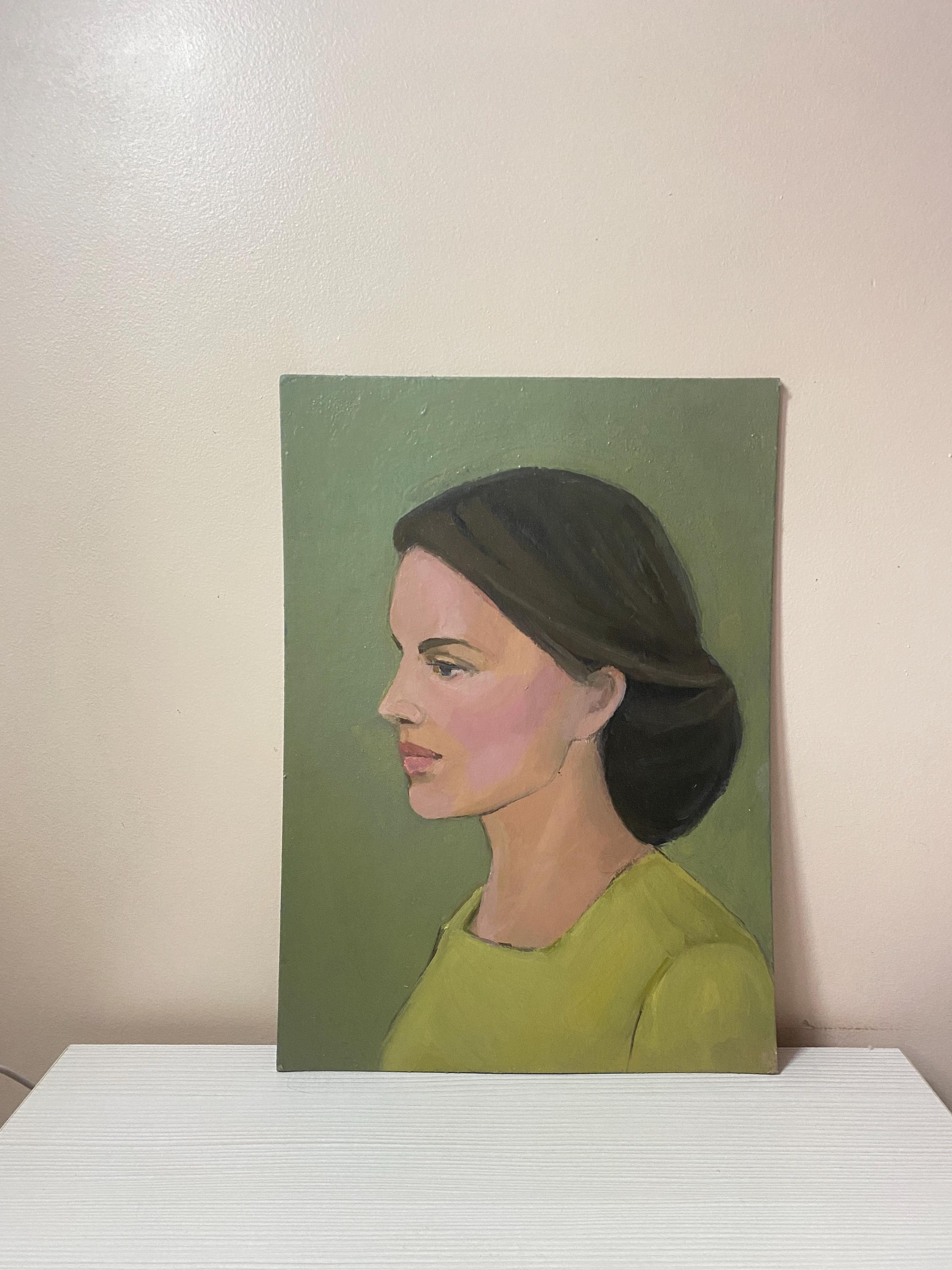 Female Portrait Vintage Original Oil Painting Beautiful Profile Wall ...