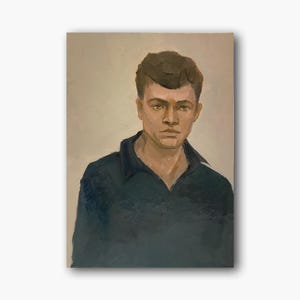 Retrato masculino vintage pintura a óleo original cara bonito arte de parede decoração de quarto masculino retrô único