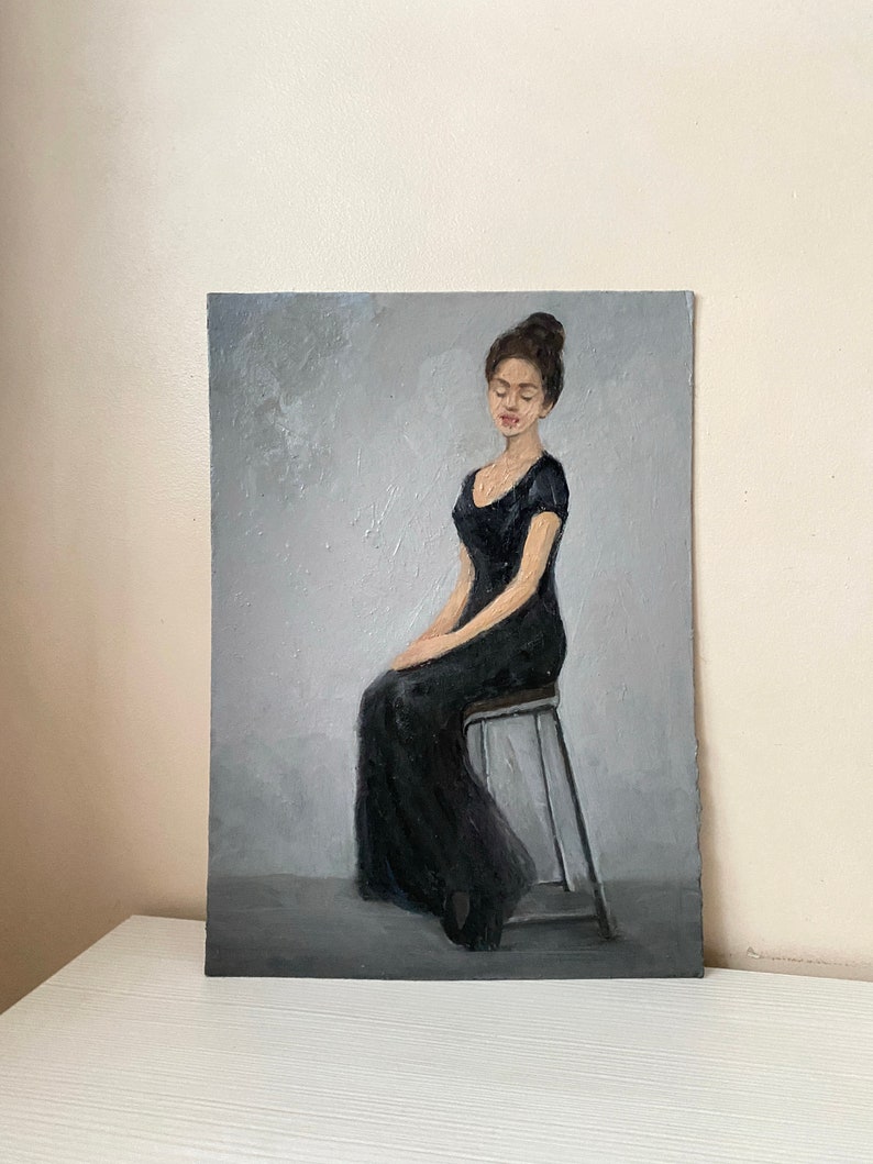 Vintage Female Portrait Original Oil Painting Beautiful Girl Wall Art ...